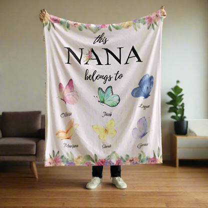 Nana Butterfly Fleece Blanket Kids names