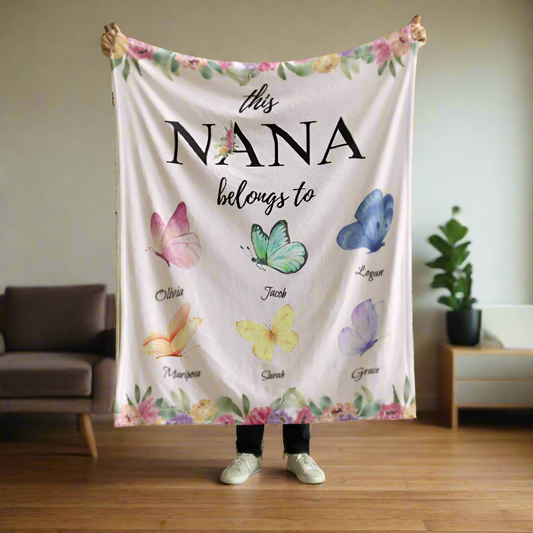 Nana Butterfly Fleece Blanket Kids names