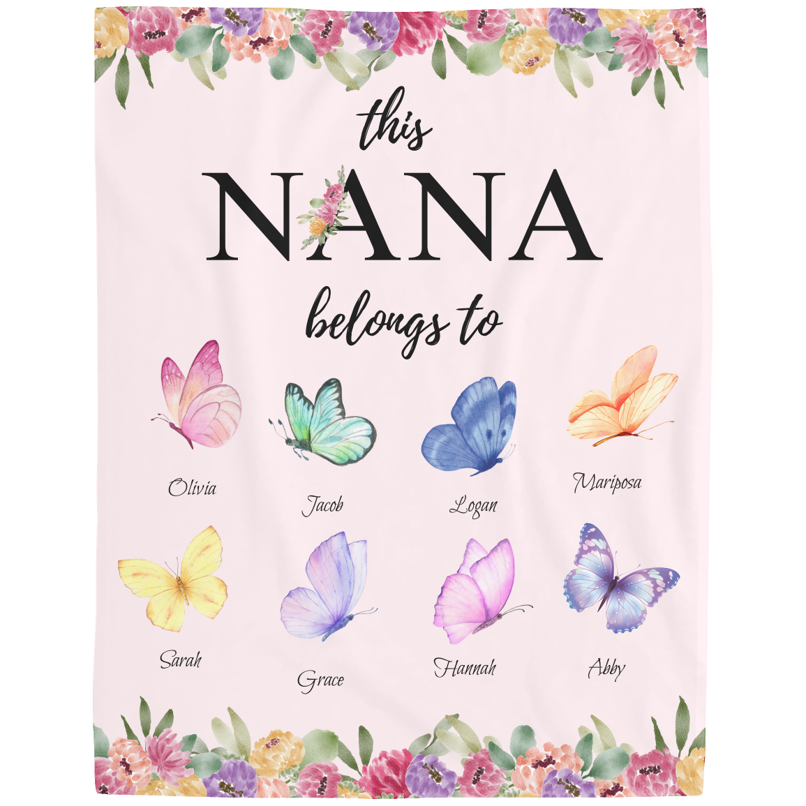 Nana Butterfly Fleece Blanket Kids names