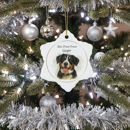 Decorative ornament with a dog's face and 'Best Friend Forever Cooper' text on a white background