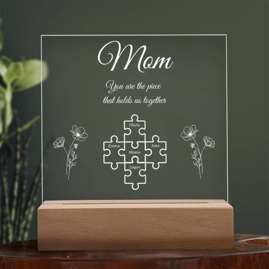 Puzzle Piece Grandma Nana Mama Kids Names Acrylic Square LED Plaque