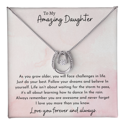 To My Amazing Daughter Pink | Lucky In Love Necklace