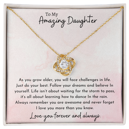 To My Amazing Daughter Pink | Love Knot Necklace