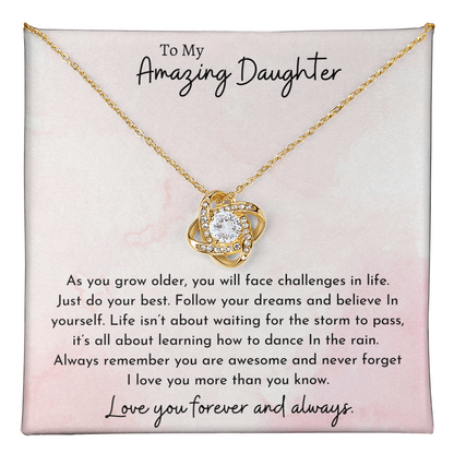 To My Amazing Daughter Pink | Love Knot Necklace