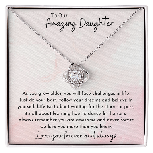 To Our Amazing Daughter Pink | Love Knot Necklace