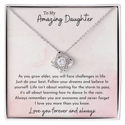 To My Amazing Daughter Pink | Love Knot Necklace