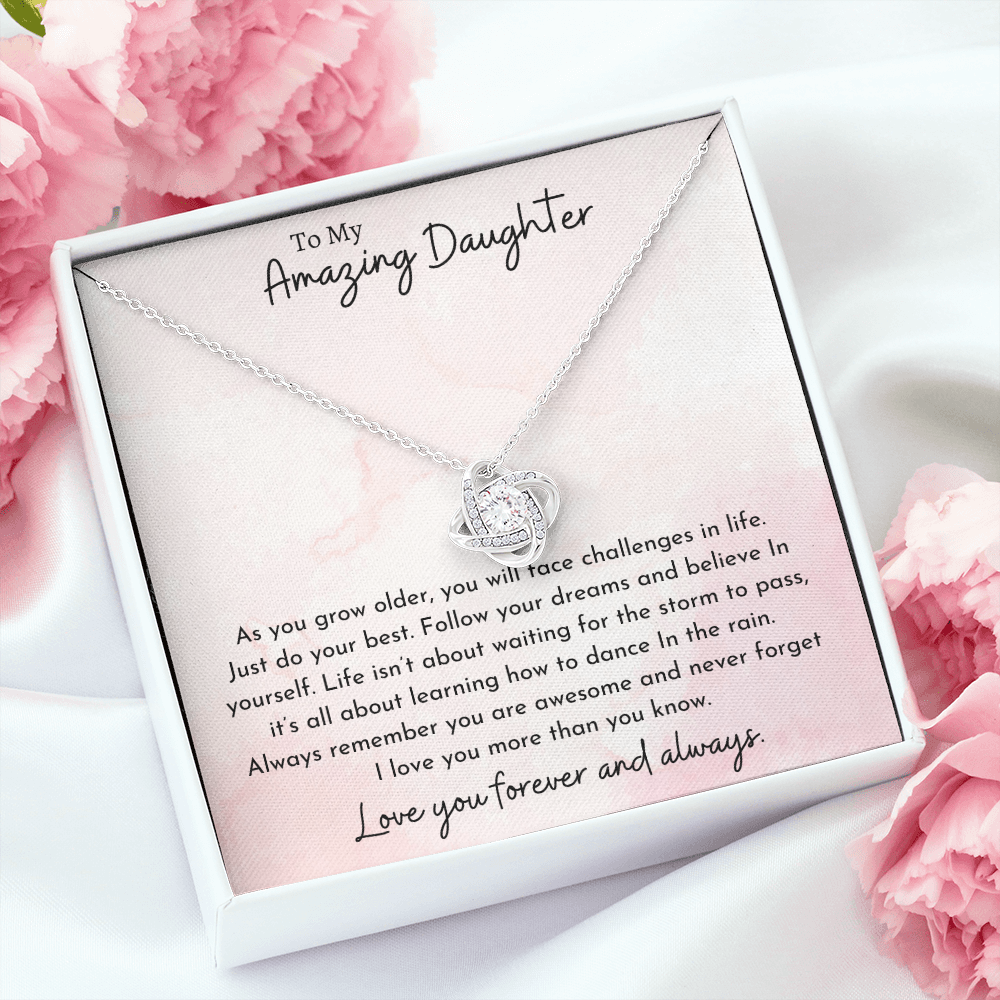 To My Amazing Daughter Pink | Love Knot Necklace