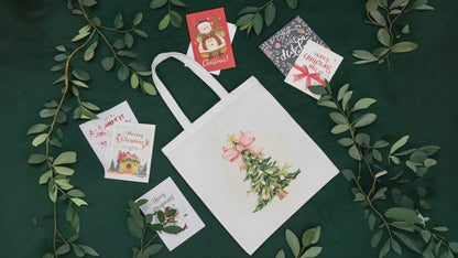 Pink Bow Christmas Tree Canvas Tote Bag