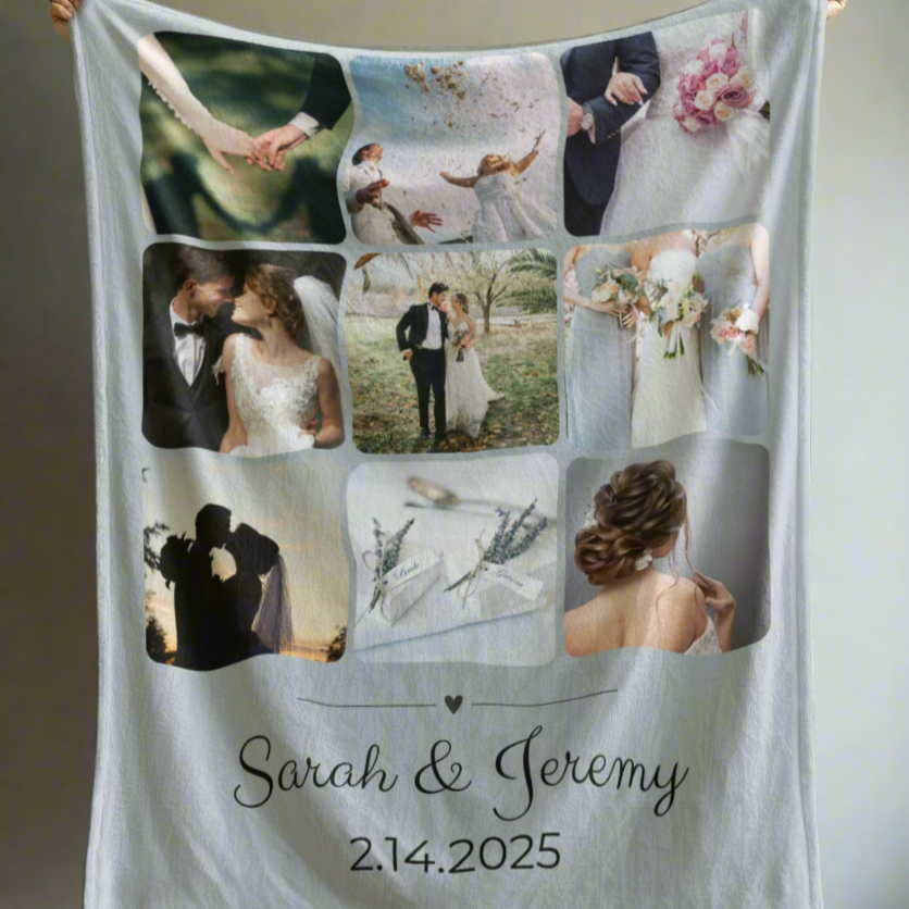 Wedding Anniversary Fleece Blanket Personalized Photo